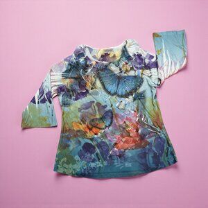 Closet Full Size XXL Blue & Green Butterfly & Floral Boho Art Tunic Top